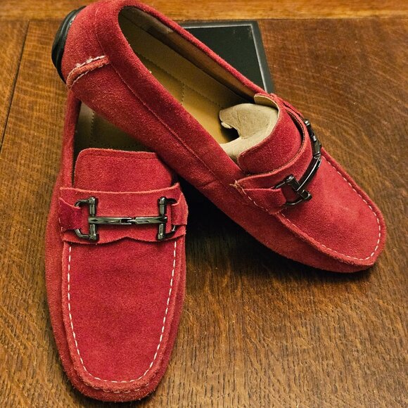 Red Suede Alfani "James" Loafers With Metal Buckle. Men's Size 10.5" - Picture 1 of 7